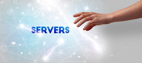 Hand pointing at inscription concept