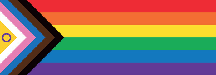 Intersex Progress Pride flag. New LGBTQ Pride Flag background. New  Updated Intersex Inclusive Progress Pride Flag. Banner Flag for LGBT, LGBTQ or LGBTQIA plus Pride. Vector illustration