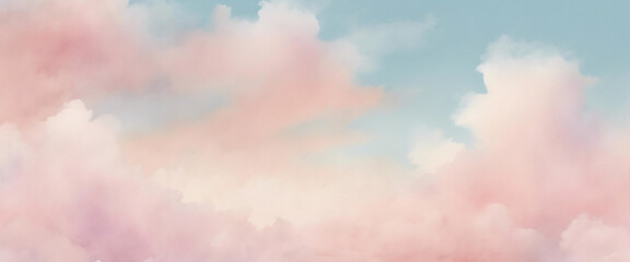 Fototapeta na wymiar Watercolor Sky Banner - Soft Clouds on Canvas