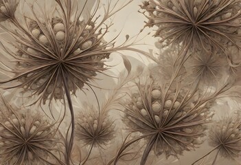 Large Dried Flower Head with Radiating Lines, Generative AI