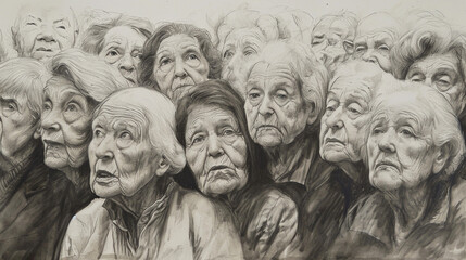 painting old grandmothers in pencil - obrazy, fototapety, plakaty