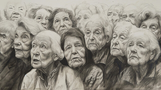 painting old grandmothers in pencil
