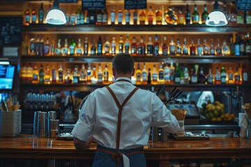 restaurant chef standing near the bar, Generative AI
