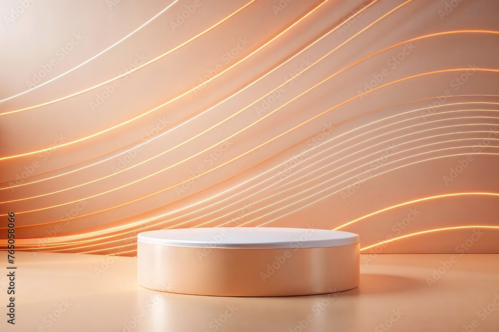 Fototapete peach fuzz podium: product showcase with stylish background lines and highlights