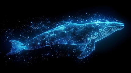 A captivating illustration of a humpback whale, designed as a constellation glowing against the dark expanse of space.