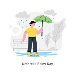 Man With Umbrella Rainy Day abstract concept vector in a flat style stock illustration