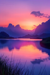 Fototapeta na wymiar Majestic Mountain Sunset Reflection Over Tranquil Water - An Artistic Capture by JK Photography Studio