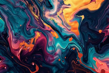 Abstract Digital Painting with Fluid Shapes, Vibrant Colors, and Metallic Textures