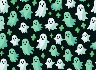 Colorful cartoon ghosts in a seamless repeat pattern wallpaper