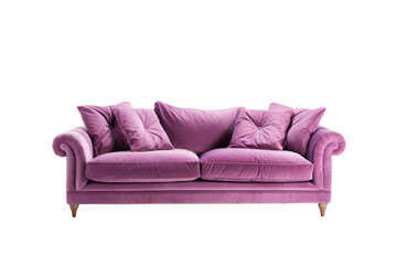 The Regal Purple Haven: A Luxurious Couch With Plush Pillows.