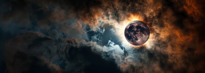 Solar eclipse with dark clouds