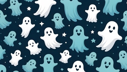 Colorful cartoon ghosts in a seamless repeat pattern wallpaper