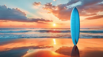 Fototapeten A surfboard sitting on top of a sandy beach. © tilialucida