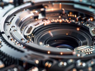 Fototapeta premium Closeup view of the assembly and alignment of lens elements within a DSLR lens a testament to optical engineering