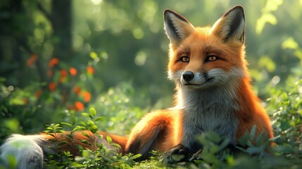 fox on the green forest background