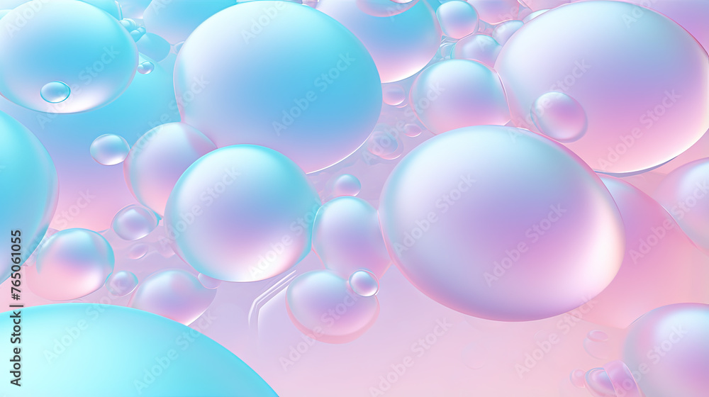 Poster abstract background with soft bubbles in pink and blue light. holographic bubbles backdrop.