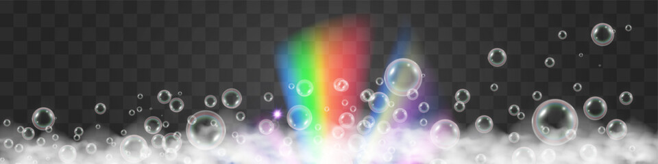 Air bubbles on a transparent background. Soap foam vector illustration.	
