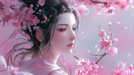 Fototapeta premium A woman with a flower in her hair.
