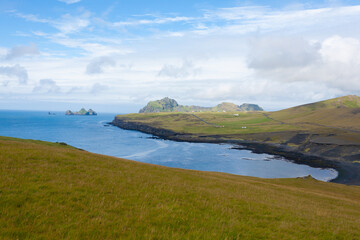 Fototapeta premium Vestmannaeyjar island beach day view, Iceland landscape.