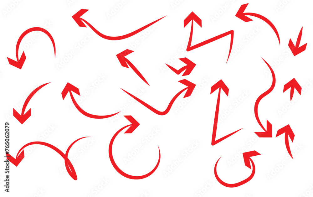 Poster hand drawn wavy arrows. set of different pointers. arrow on isolated white background. black and whi
