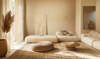 Fototapeta na wymiar Modern style living room in a beige color palette