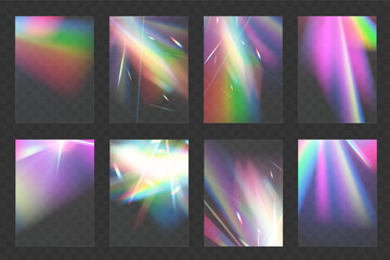 Crystal set glas light rainbow reflection effect.Optical,lights,glare,template.	
