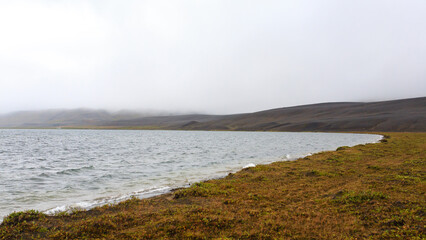 Iceland landscape. Thrihyrningsvatn lakeshore, central Iceland