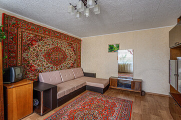 standard interior apartment. living room with sofa