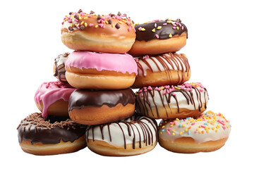 Tempting Tower of Delight: A Variety of Tasty Donuts With Sumptuous Toppings.