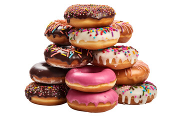 Towering Delights: A Whimsical Stack of Colorful Donuts With Sprinkles.