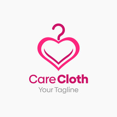 Illustration Vector Graphic Logo of Care Cloth. Merging Concepts of a Hanger Fashion and Heart or love Symbol. Good for Fashion Industry, Business Laundry, Boutique, Garment, Tailor and etc