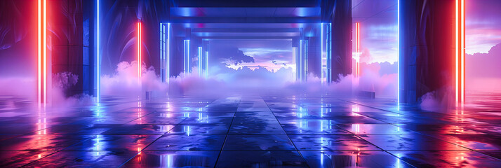A Glimpse into the Future: A Corridor Illuminated by the Science of Tomorrow, Where Neon Dreams are Forged