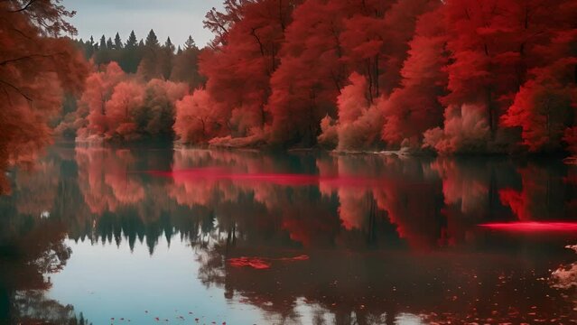 Infrared photography of a river flowing through a forest