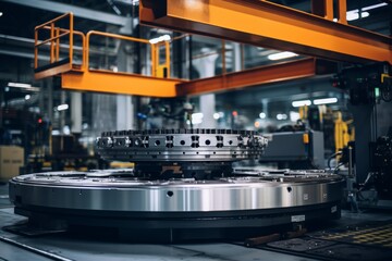 Fototapeta premium Exploring the Strength and Importance of a Machine Pedestal in the Heart of an Industrial Factory