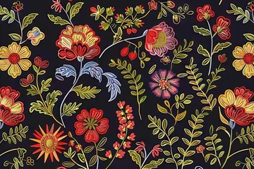 Möbelaufkleber Floral Tapestry Embroidered Seamless Patterns of Flowers, Elegant Fabric Design Illustration © furyon