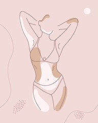 Abstract female body outline. Minimalistic linear woman figure. Body contour. Vector illustration