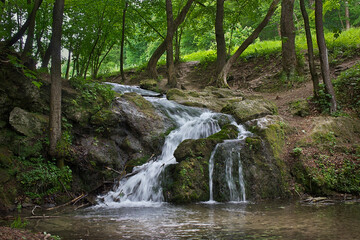 landscape with a stream and waterfall in the forest