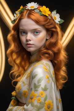 Hyper-Detailed Close-Up Portrait of a Ginger-Haired Girl, Generative AI