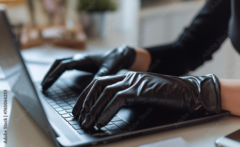 Aufkleber digital intrigue: close-up of hacker with laptop