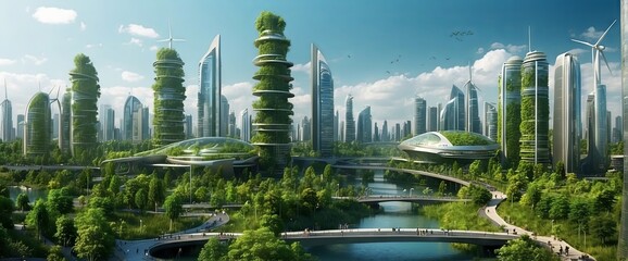 Fototapeta premium Green city eco concept of city of the future green energy