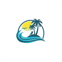Fototapeta na wymiar Beach Logo and Summer logo template vector illustration,
