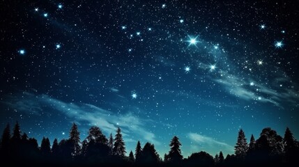 Fototapeta na wymiar Shooting star brightens dark blue starry night sky with galaxy lights and falling meteorite