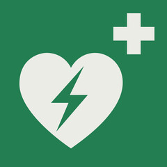 SAFETY CONDITION SIGN PICTOGRAM, Automated external heart defibrillator ISO 7010 – E010 - png - obrazy, fototapety, plakaty