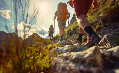 Hikers hiking the mountain trail.