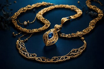  precious golden necklace for girl on blue silk