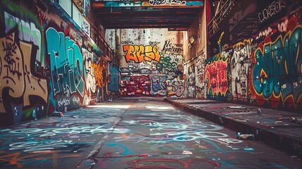 a wall with a bunch of graffiti on it - 765067681