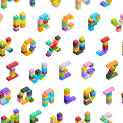 Seamless pattern of letters made from construction blocks