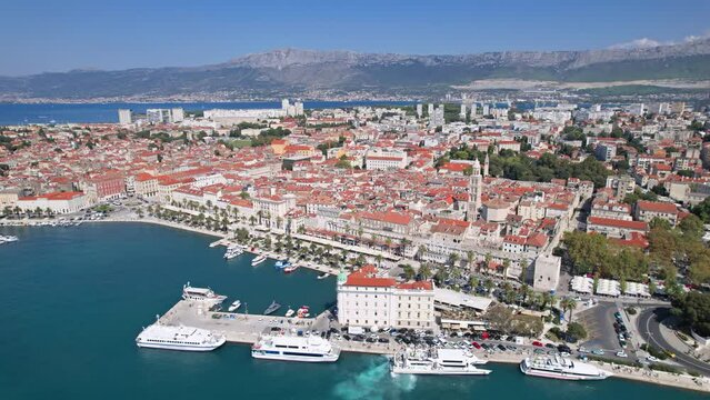 Aerial view of old town Split, Croatia.