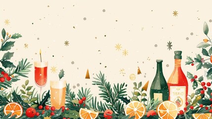 A festive illustration of an eco-friendly holiday celebration, with biodegradable decorations, sustainable gift practices, and a seasonal local menu