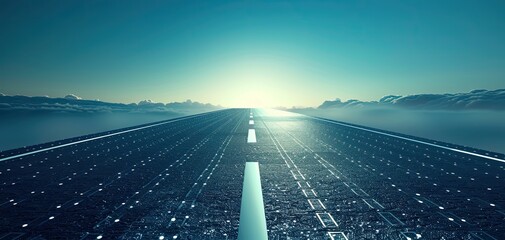 Energy-generating roads with built-in solar cells, solid color background - obrazy, fototapety, plakaty
